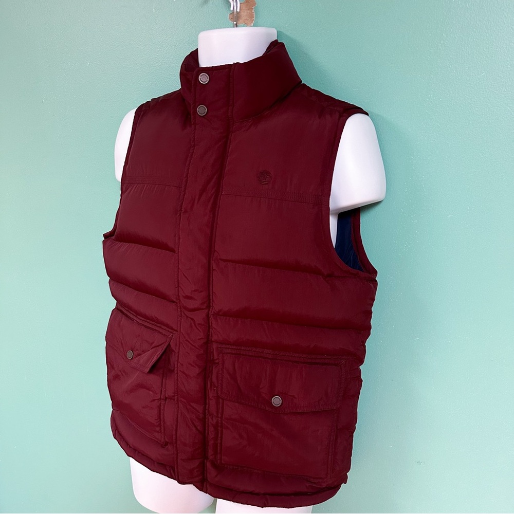 Timberland Maroon Zip Up Snap Closure Puffer Vest Mens Size M View 4